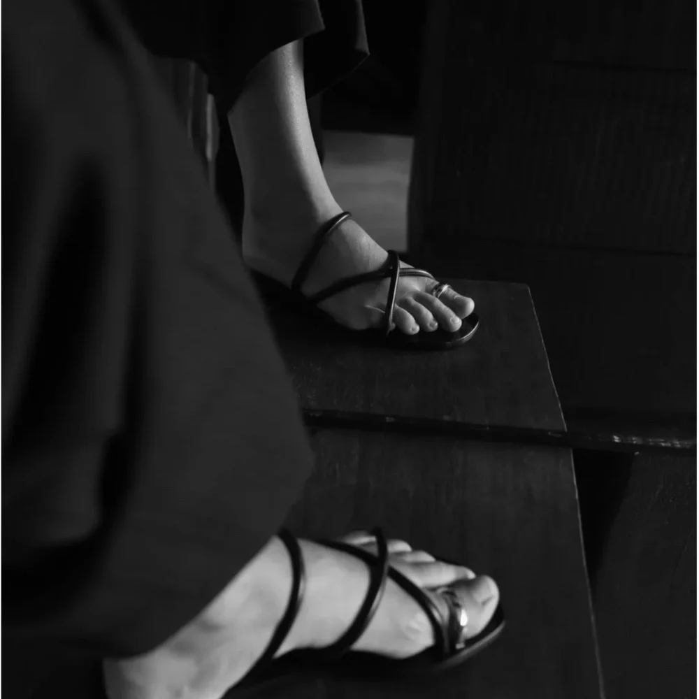 Emme Parsons Laurie Black Nappa Sandals EU 38 Minimal Luxury Flat - Picture 6 of 6